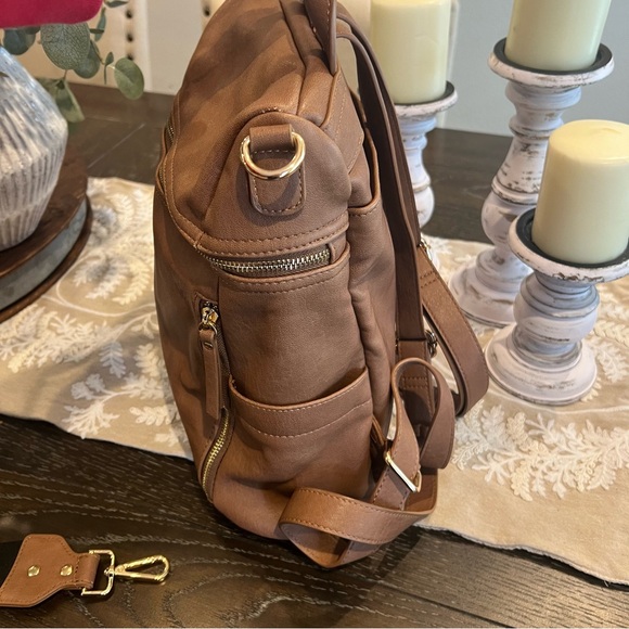 Antik Kraft Brown Two-Way Bag Backpack/Shoulder with Embroidered Strap - Picture 8 of 13